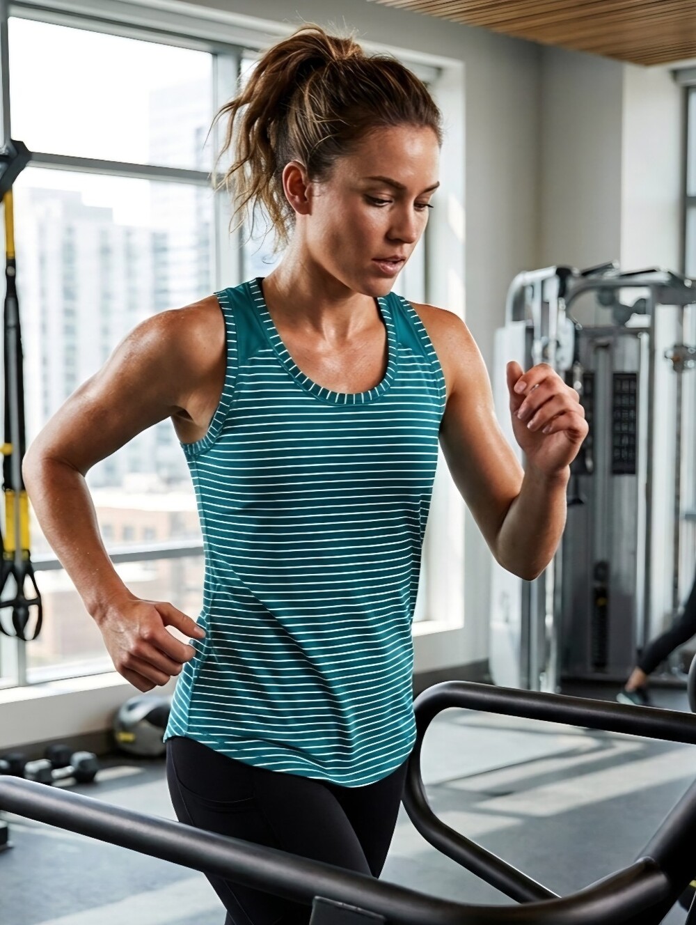 Tek Gear teal and white striped scoop neck tank